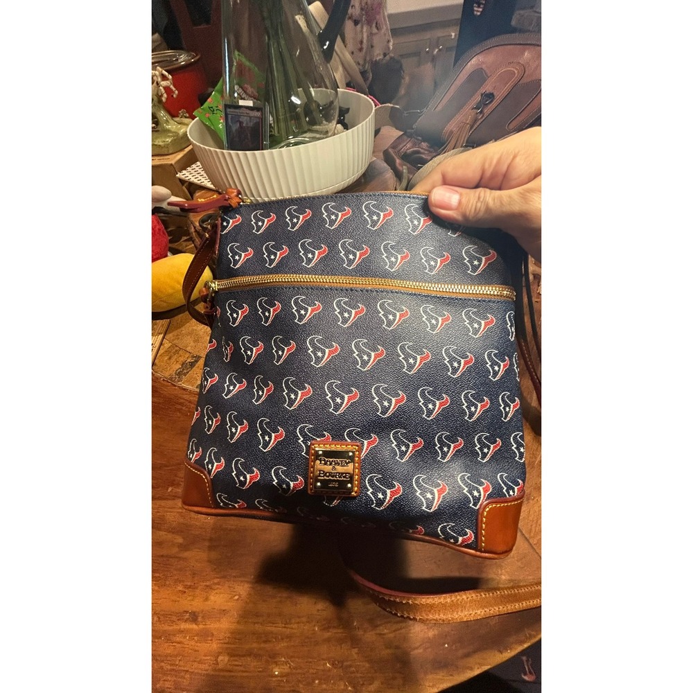 Dooney & Bourke NFL Houston Texans Crossbody Bag Navy Blue Leather Trim Like New